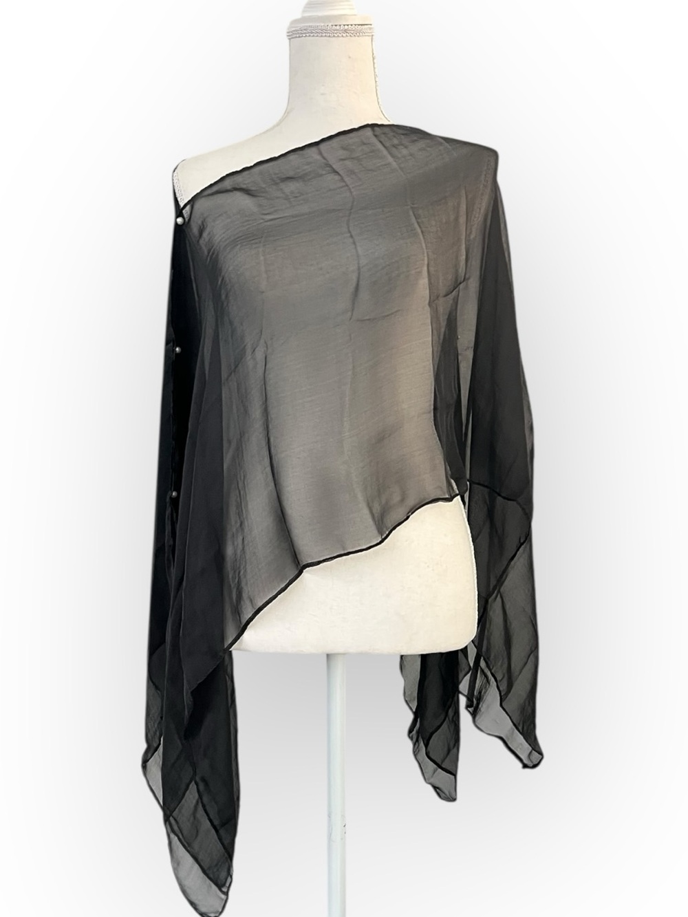 Solid Black Chiffon Convertible Scarf Wrap Kimono OS